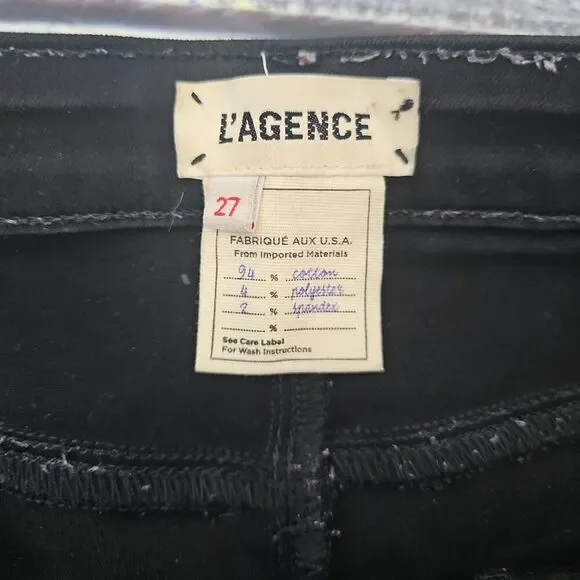 LAGENCE Noir Coated Skinny Jeans High Waist Button Detail Womens Size 27